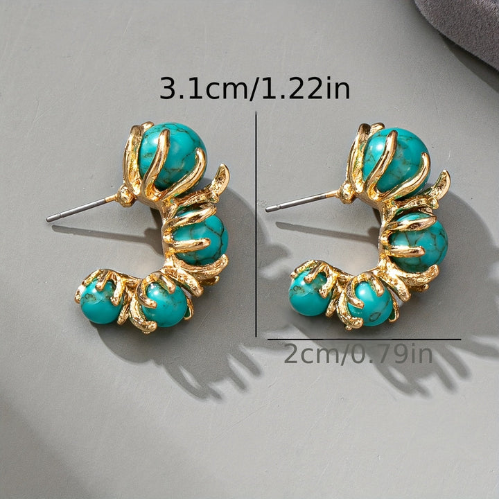 Pendientes Tres Piedras Turquesa de Oro