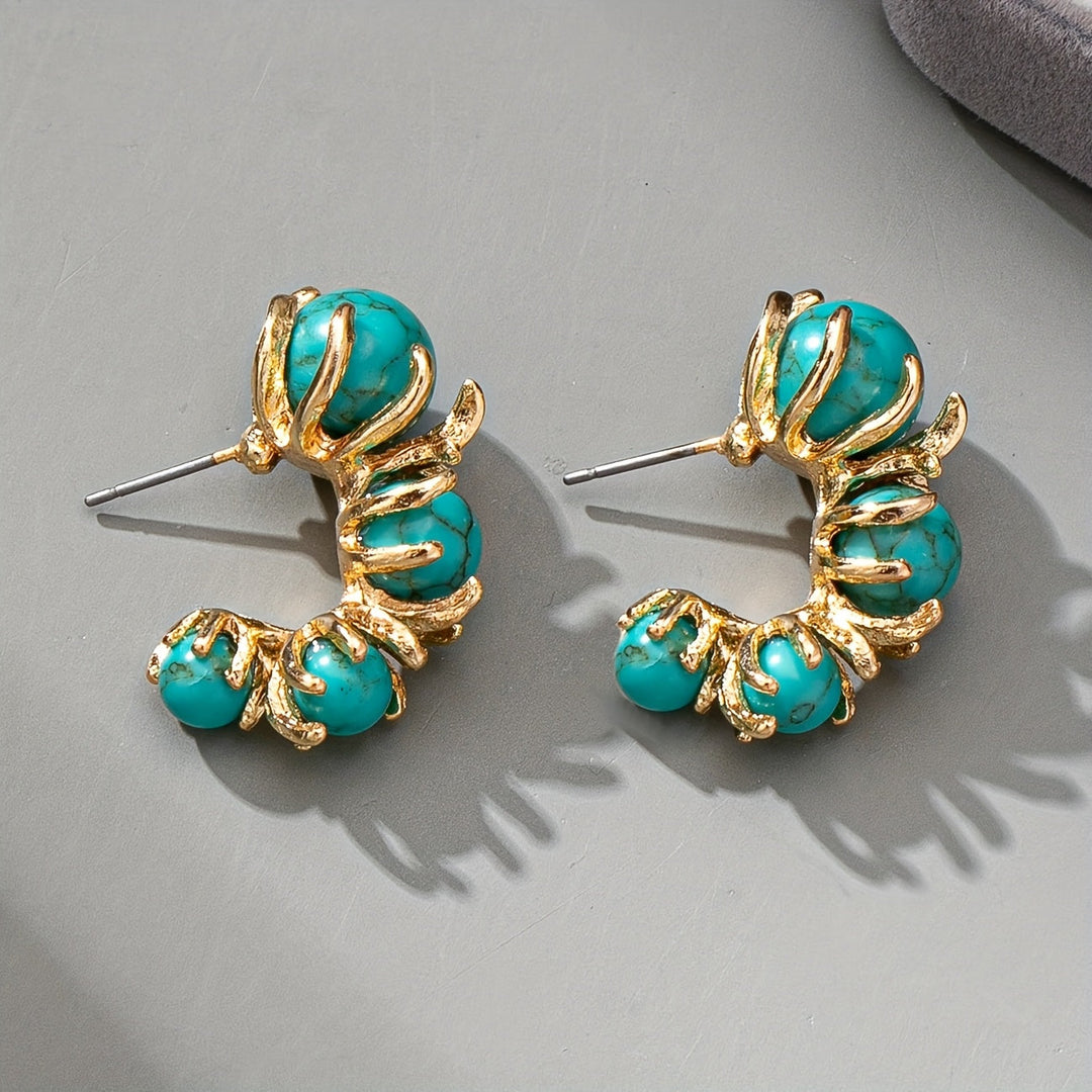 Pendientes Tres Piedras Turquesa de Oro