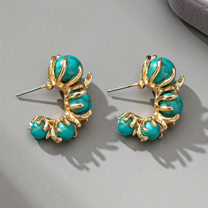 Pendientes Tres Piedras Turquesa de Oro