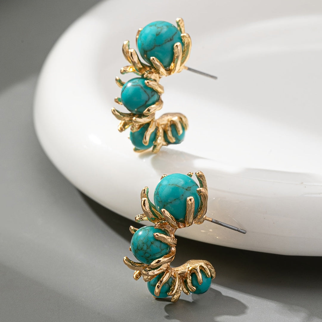 Pendientes Tres Piedras Turquesa de Oro