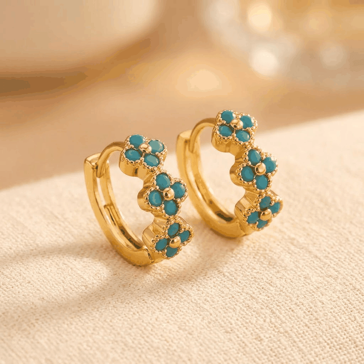 Aros Flor Turquesa de Oro