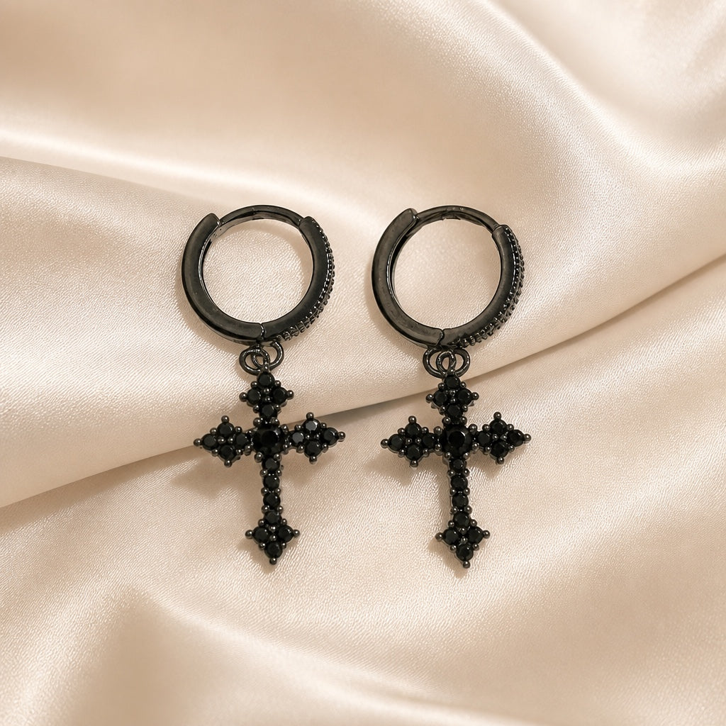 Pendientes Cruz Circonitas Oro Blanco