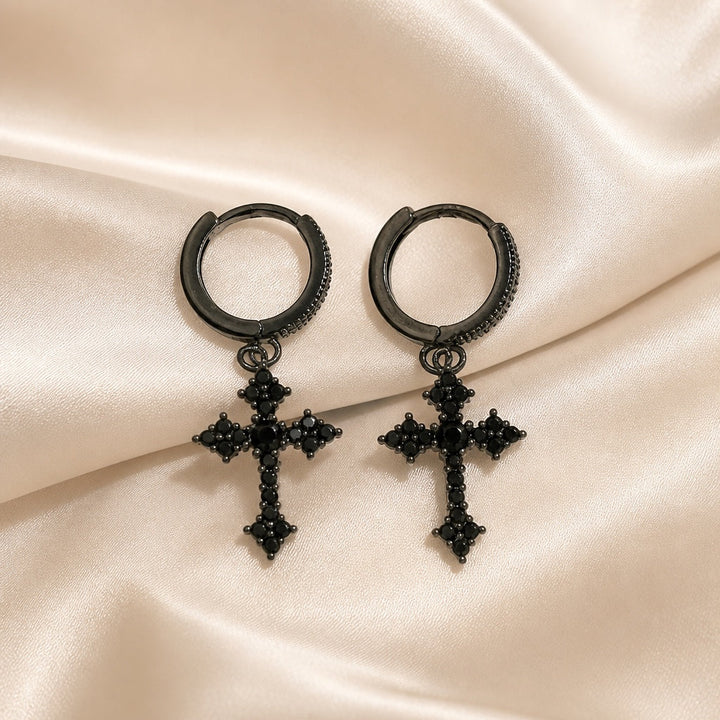 Pendientes Cruz Circonitas Oro Blanco