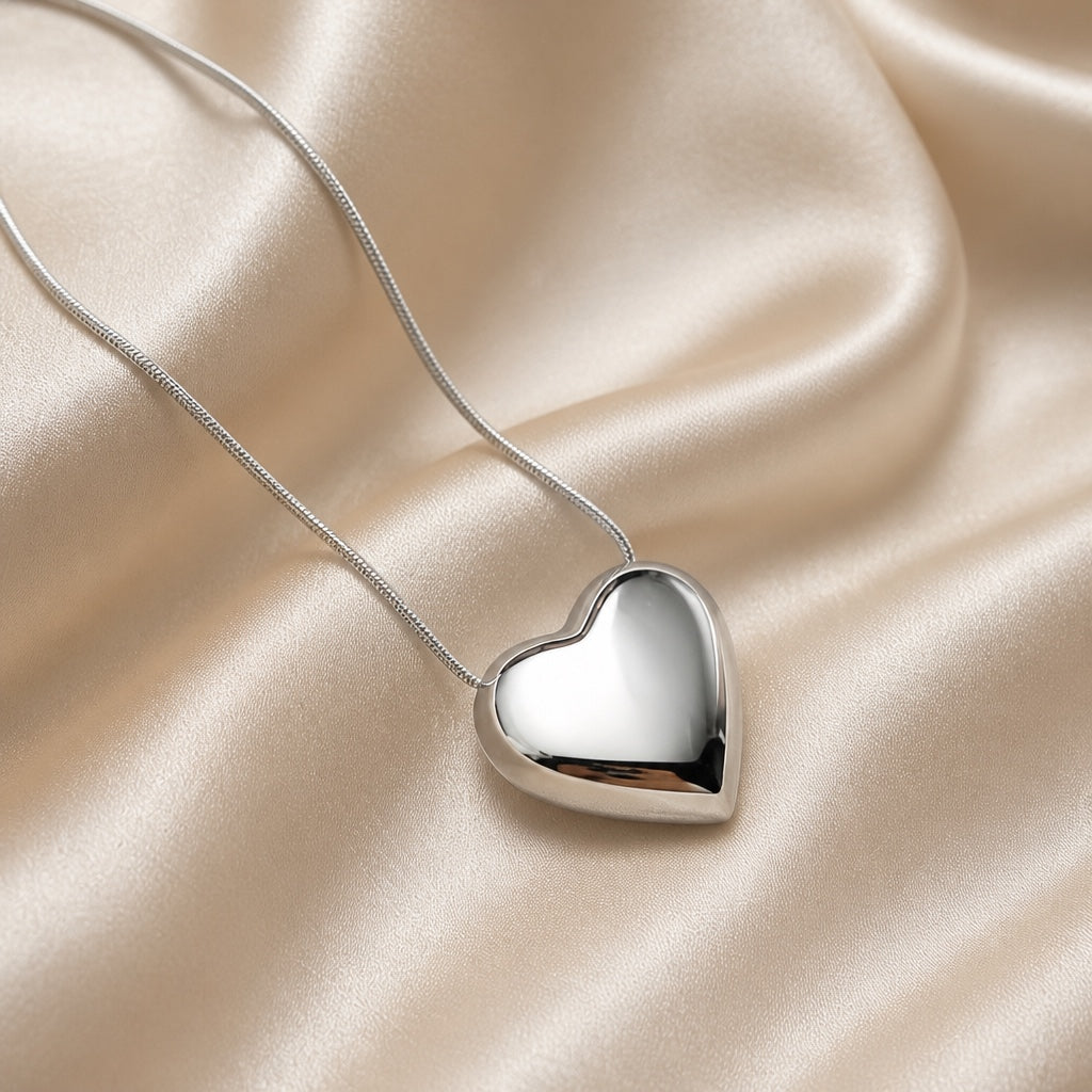 Collar Corazón Hinchado Oro Blanco