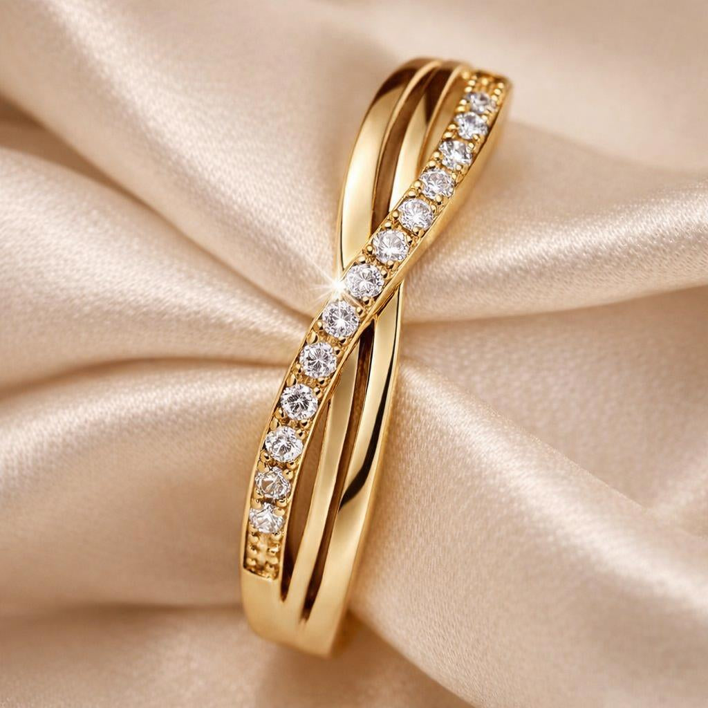 Anillo Circonitas Oro Blanco Ajustable