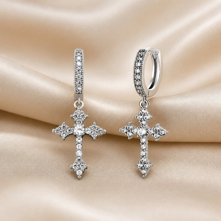 Pendientes Cruz Circonitas Oro Blanco