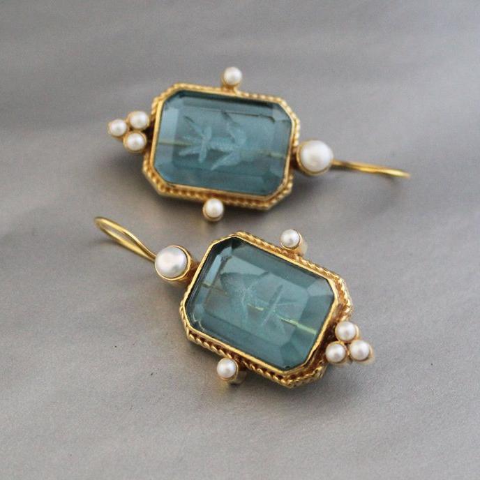 Pendientes Vintage con Piedra Azul