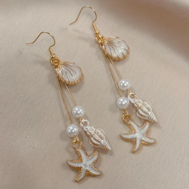 Pendientes Elegantes Concha Estrella y Caracola