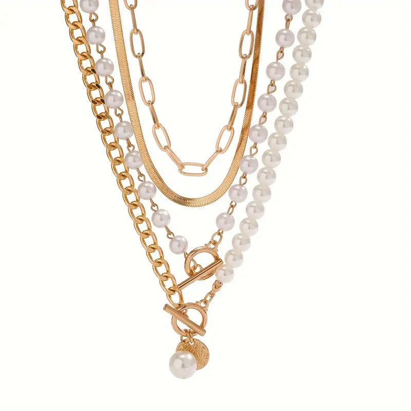 Conjunto de Collares en Capas con Perlas Modernas