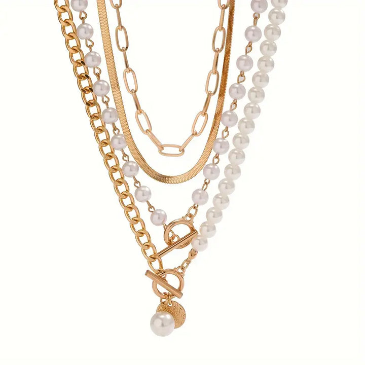 Conjunto de Collares en Capas con Perlas Modernas