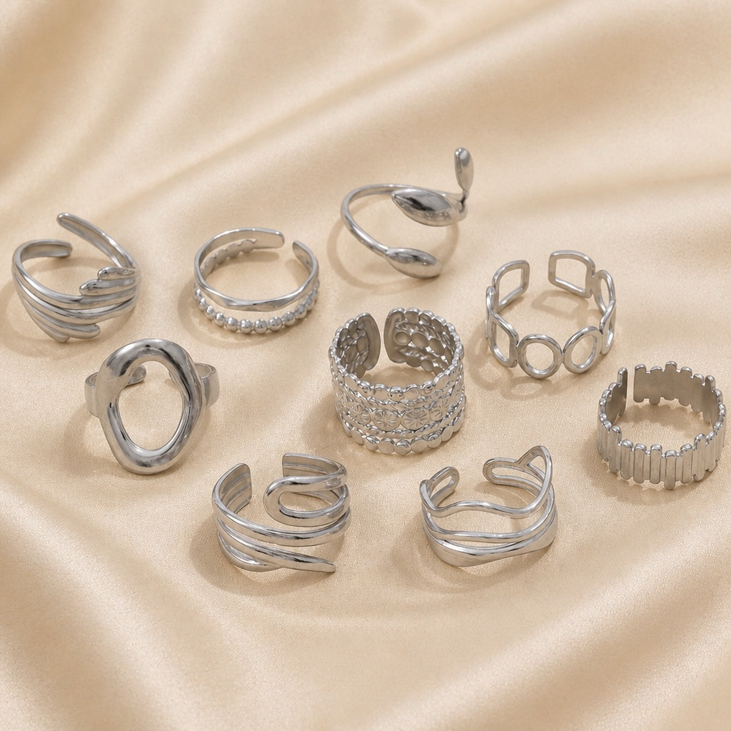 Conjunto Anillos Apilables Vintage Oro Blanco