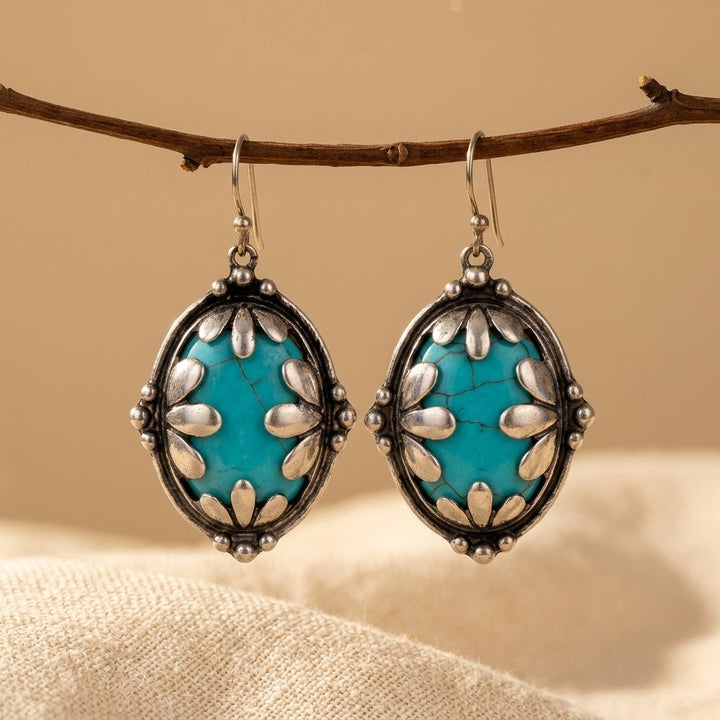 Pendientes Ovalados Turquesa Boho Negro