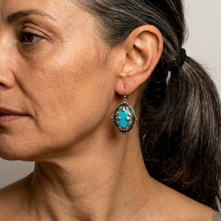 Pendientes Ovalados Turquesa Boho Negro