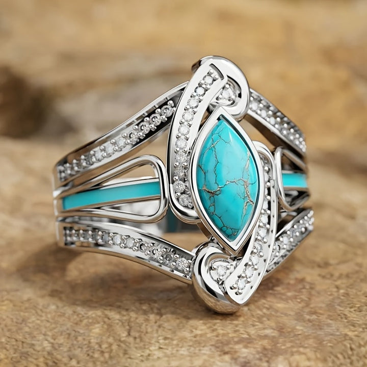 Anillo Marquesa Turquesa Cristal Plateado