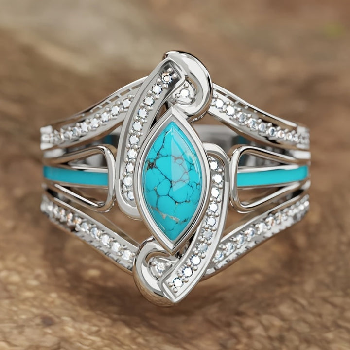 Anillo Marquesa Turquesa Cristal Plateado