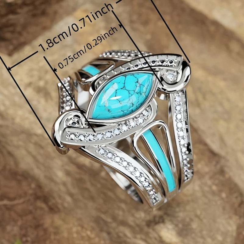 Anillo Marquesa Turquesa Cristal Plateado