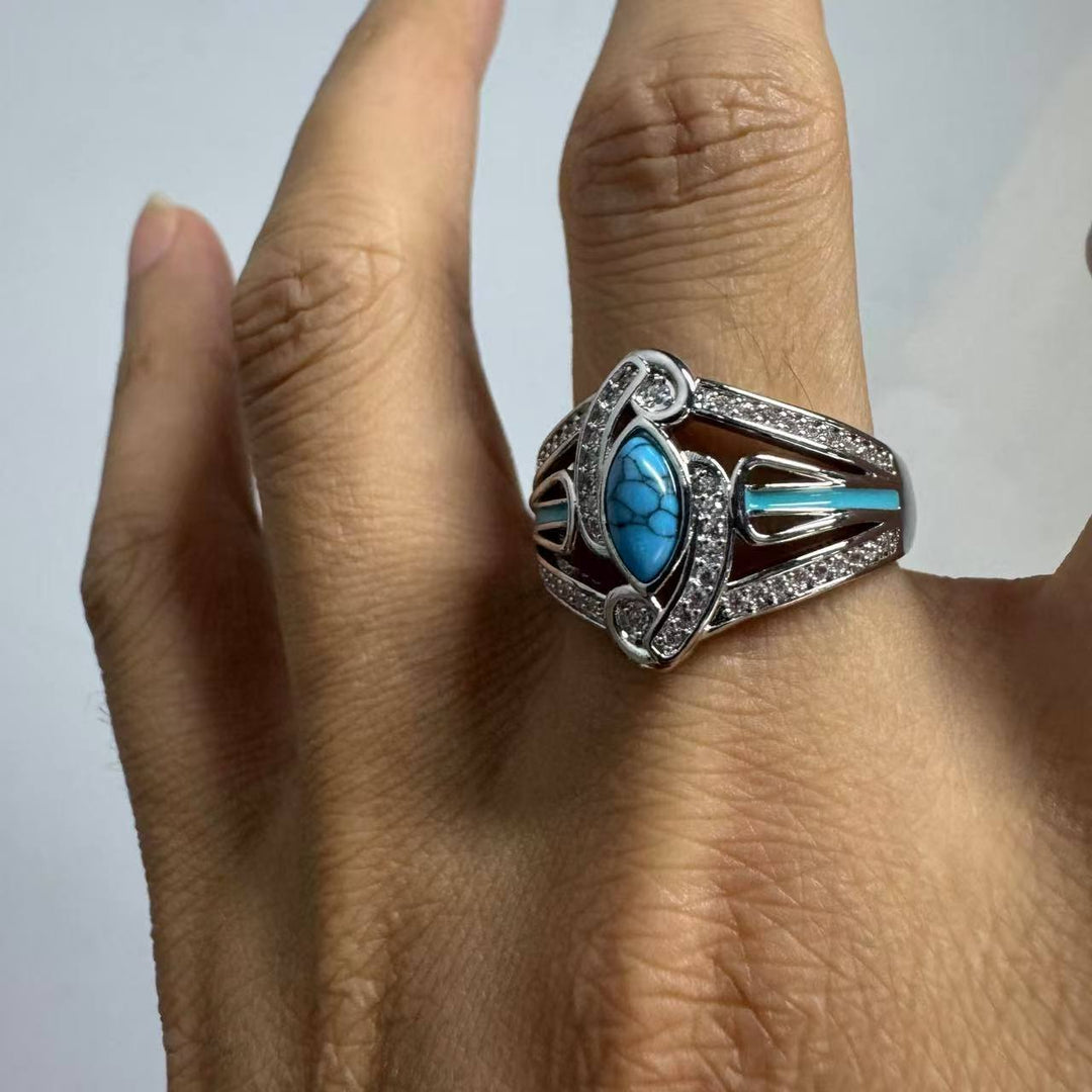 Anillo Marquesa Turquesa Cristal Plateado