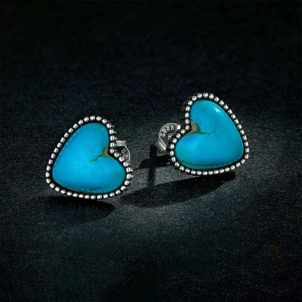 Pendientes Corazón Turquesa Plateados