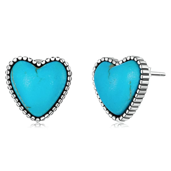 Pendientes Corazón Turquesa Plateados