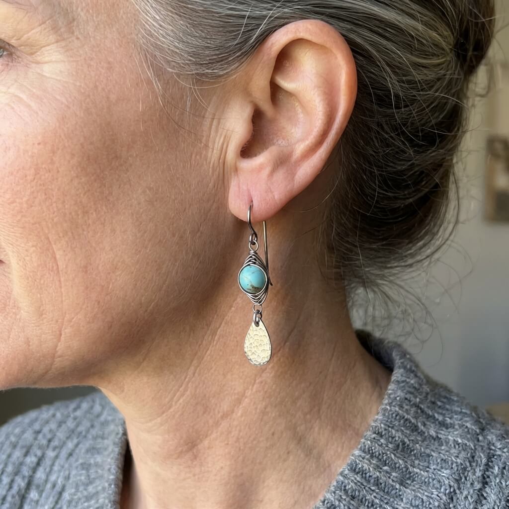 Pendientes Alambre Turquesa y Plata