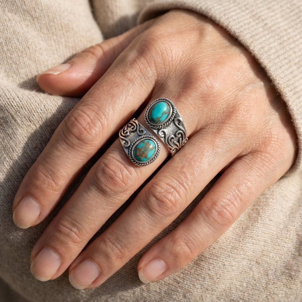 Anillo Envolvente de Plata con Turquesa