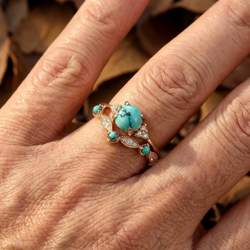 Anillo Turquesa Delicado Oro Rosa
