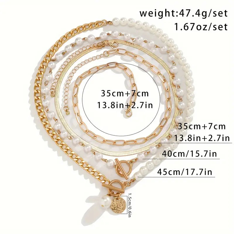 Conjunto de Collares en Capas con Perlas Modernas