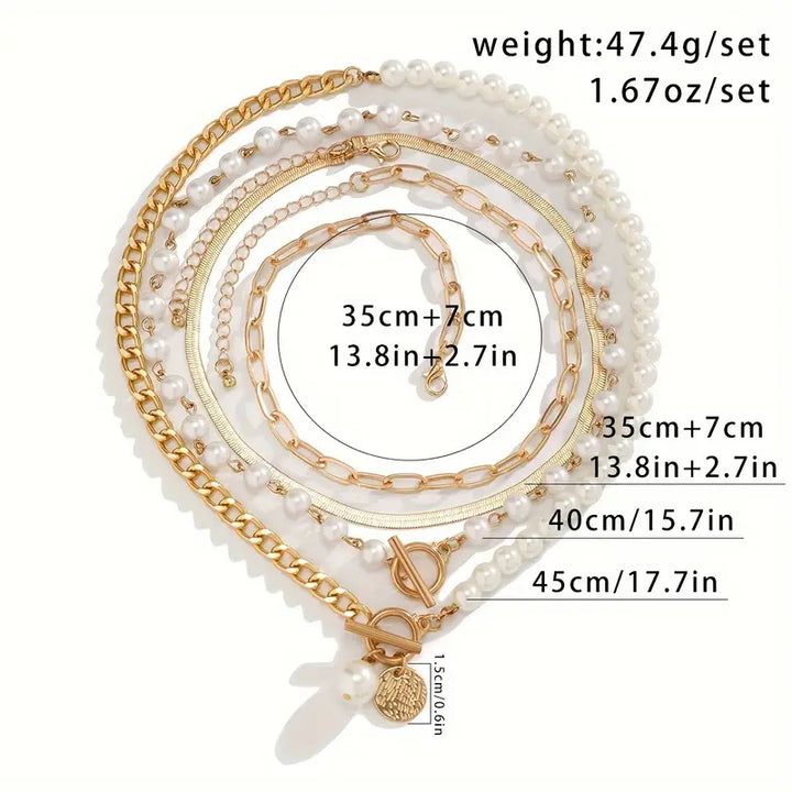 Conjunto de Collares en Capas con Perlas Modernas