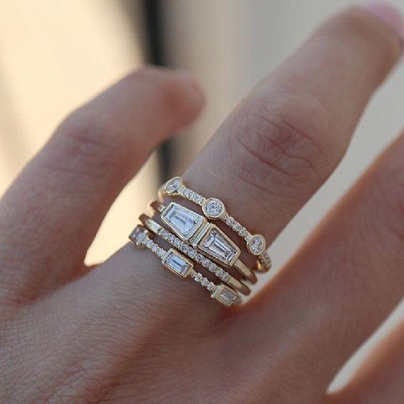 Conjunto de Anillos Turquesa Plateados
