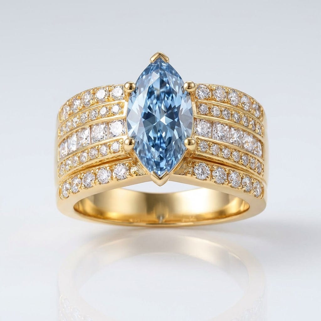 Anillo Marquesa con Cristal Azul de Oro