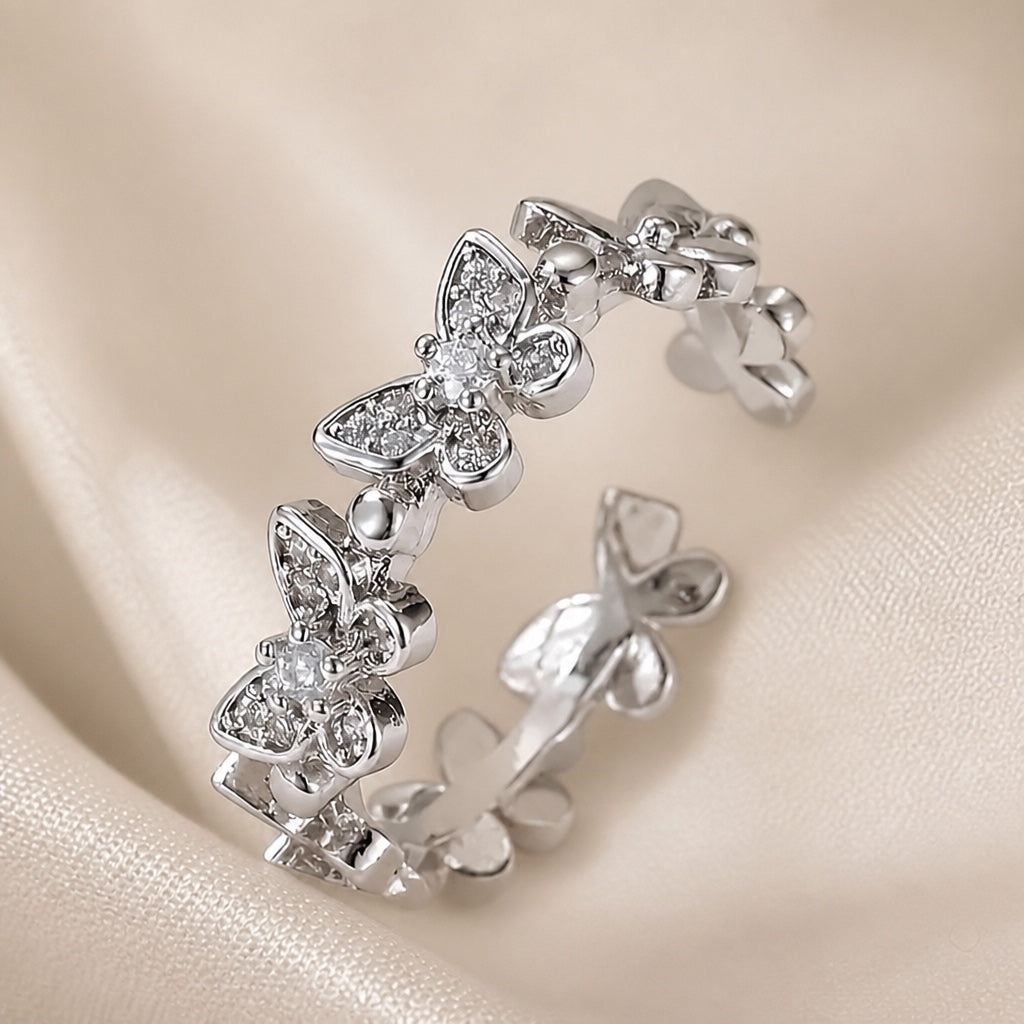 Anillo Mariposa Strass Oro Blanco