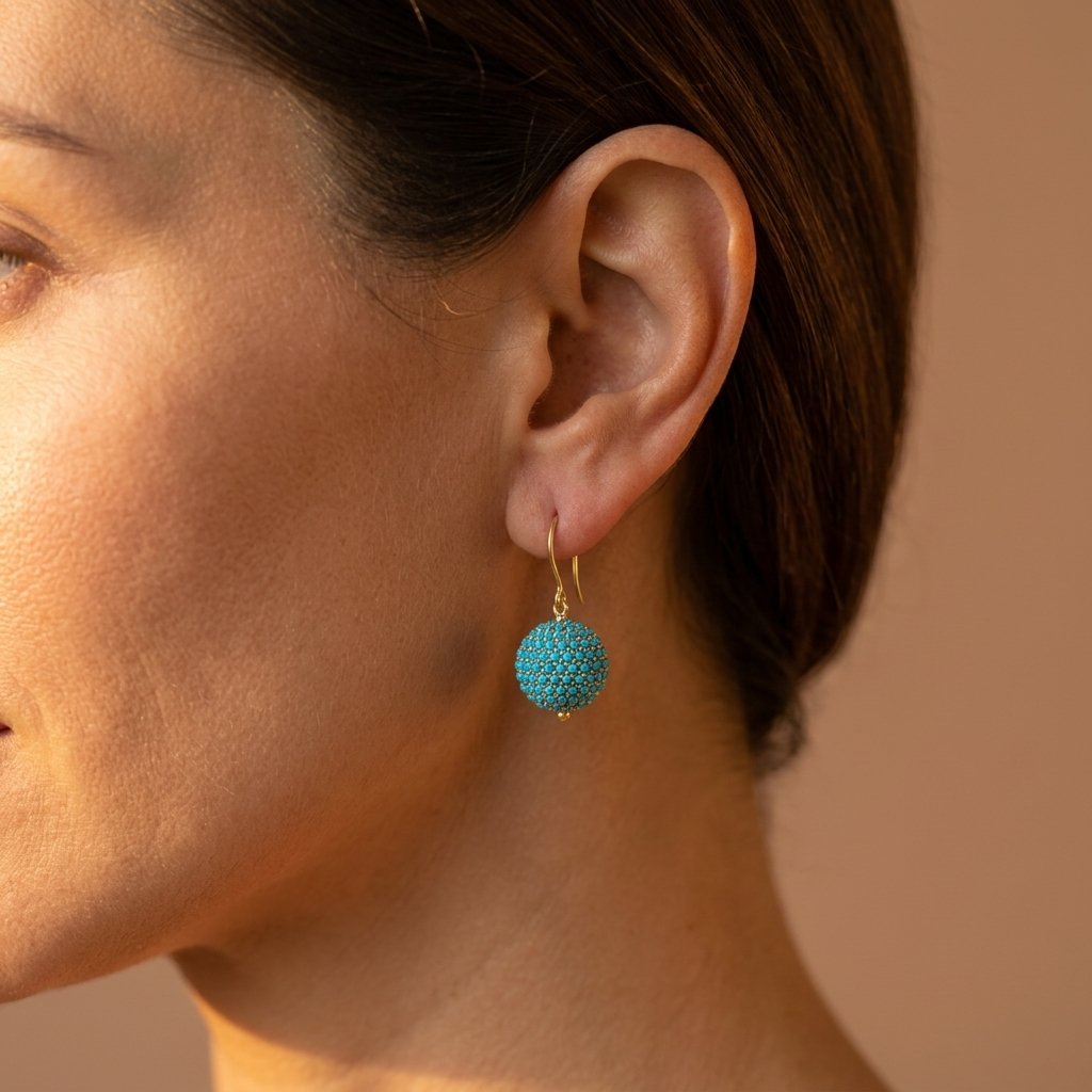 Pendientes Esferas Turquesa con Cuentas