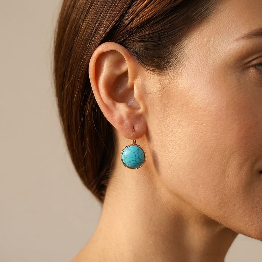 Pendientes Botón Turquesa Craquelado