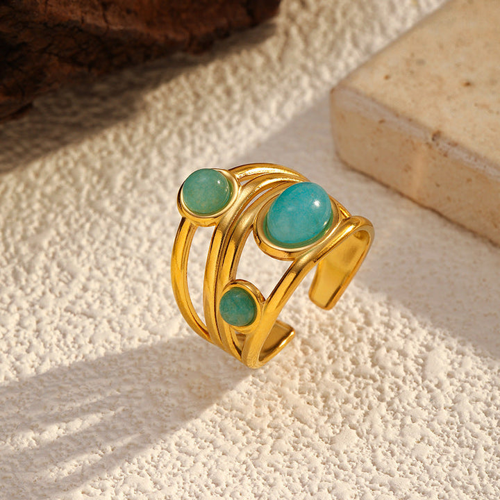 Anillo Doble Piedra Turquesa de Oro