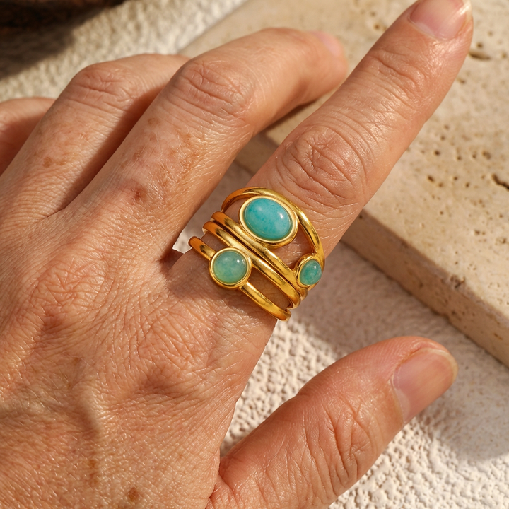 Anillo Doble Piedra Turquesa de Oro