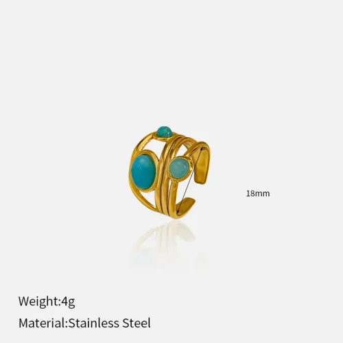 Anillo Doble Piedra Turquesa de Oro