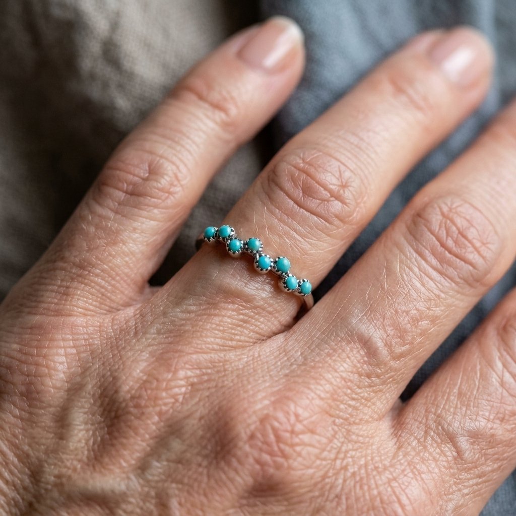 Anillo Fino Cuentas Turquesa