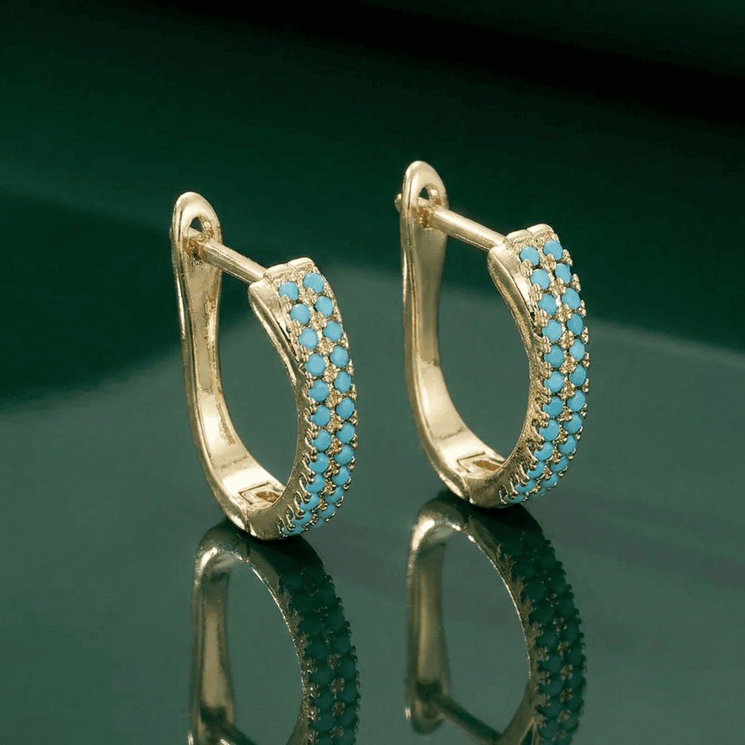 Pendientes Huggies Pavé Turquesa de Oro