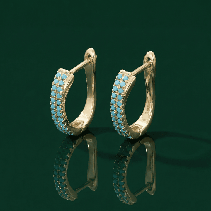 Pendientes Huggies Pavé Turquesa de Oro