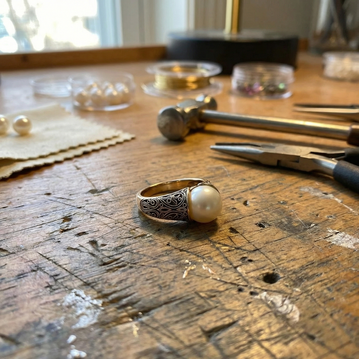 Anillo Clásico con Perla Dorada