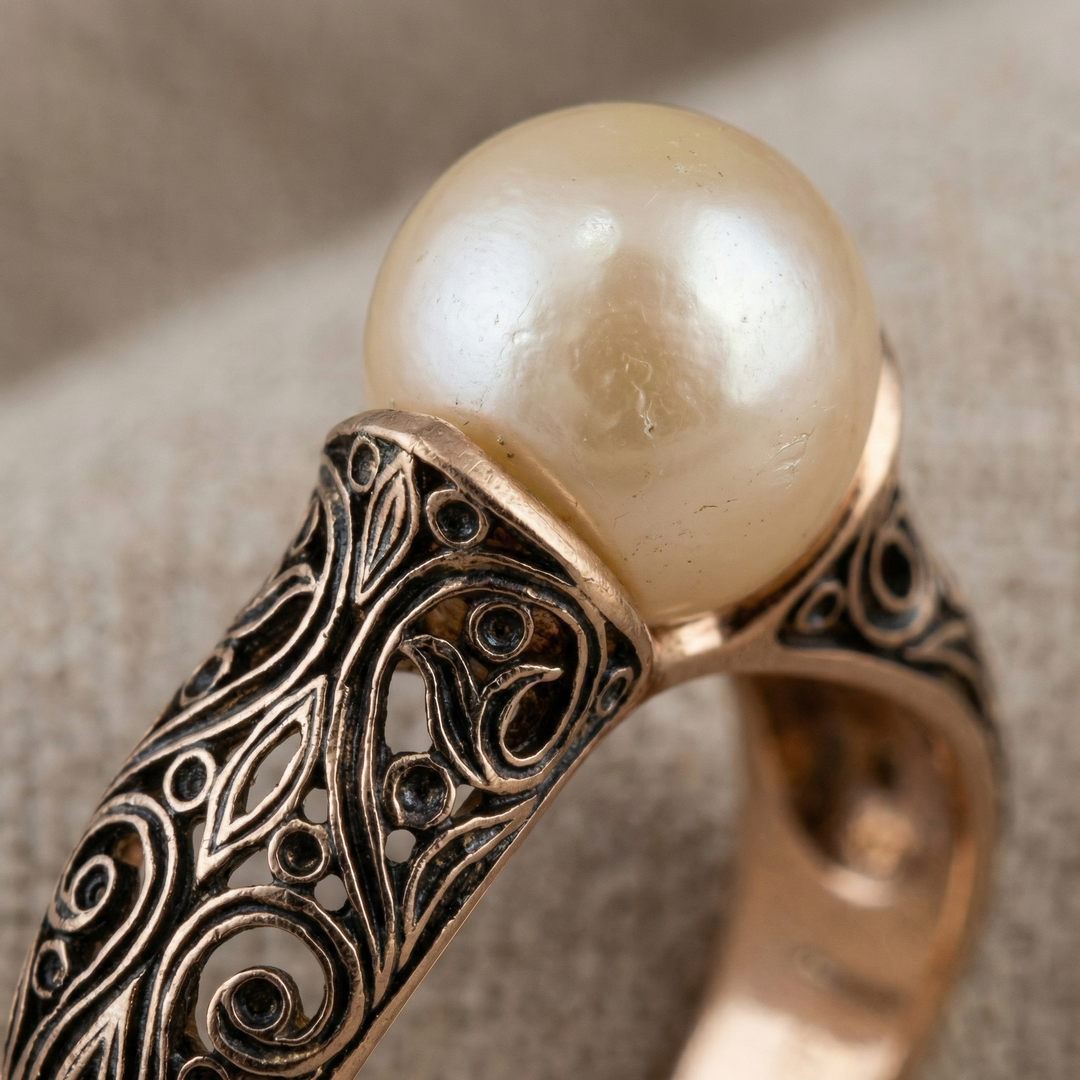 Anillo Clásico con Perla Dorada