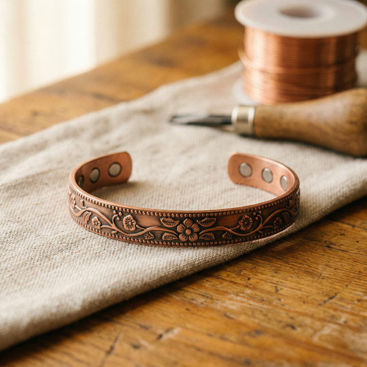 Pulsera de Cobre Grabado Ancho