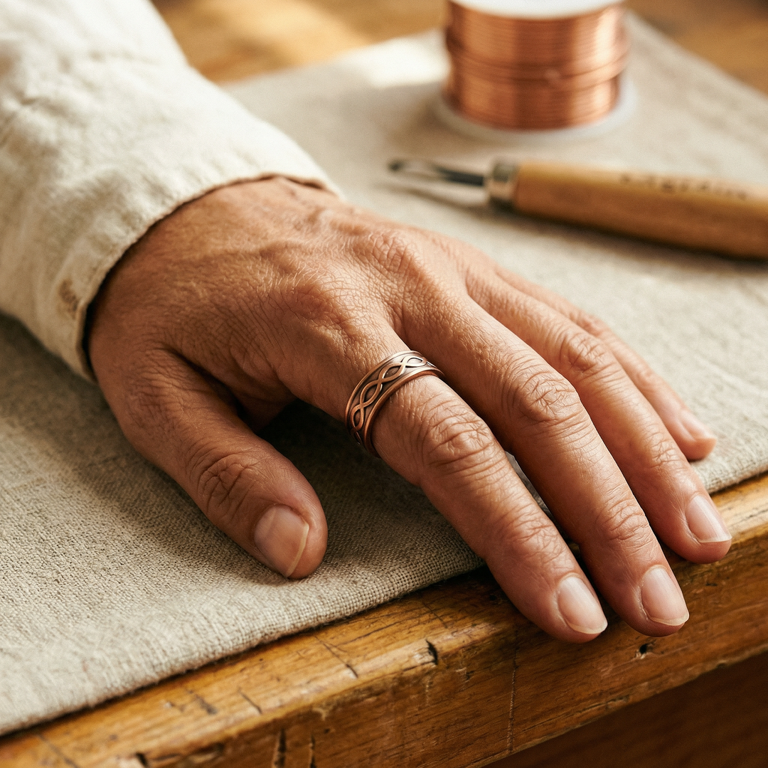 Anillo de Cobre Grabado Ondas