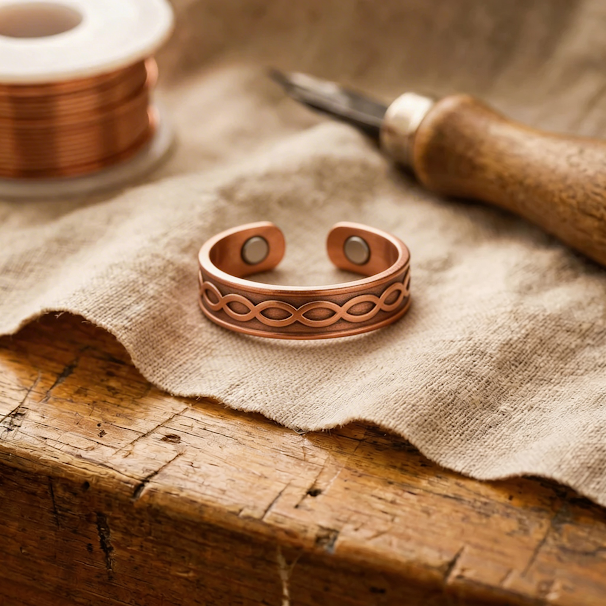 Anillo de Cobre Grabado Ondas