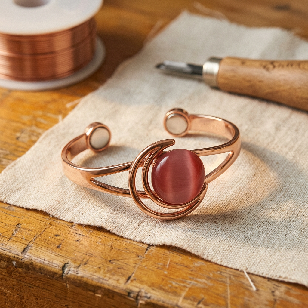 Pulsera de Cobre Esfera Rosa