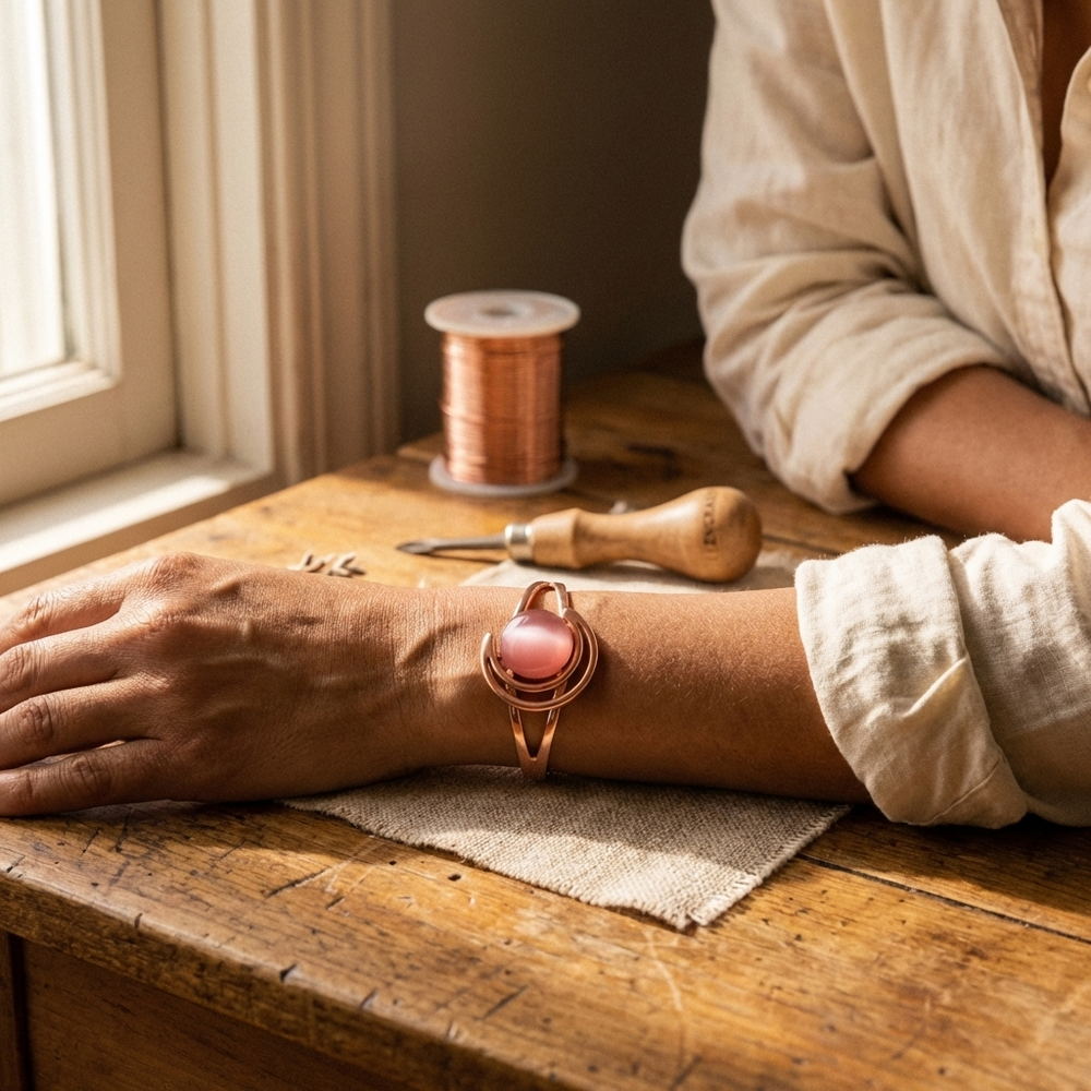 Pulsera de Cobre Esfera Rosa