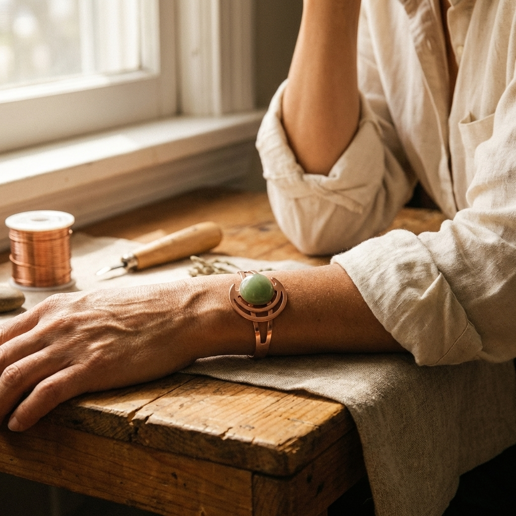 Pulsera de Cobre Esfera Verde