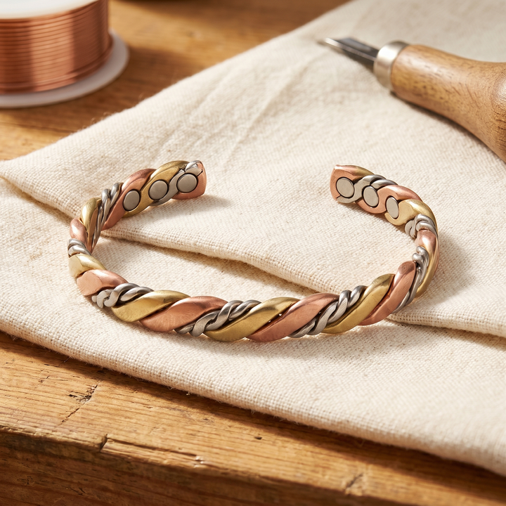 Pulsera de Cobre Trenzada Tricolor