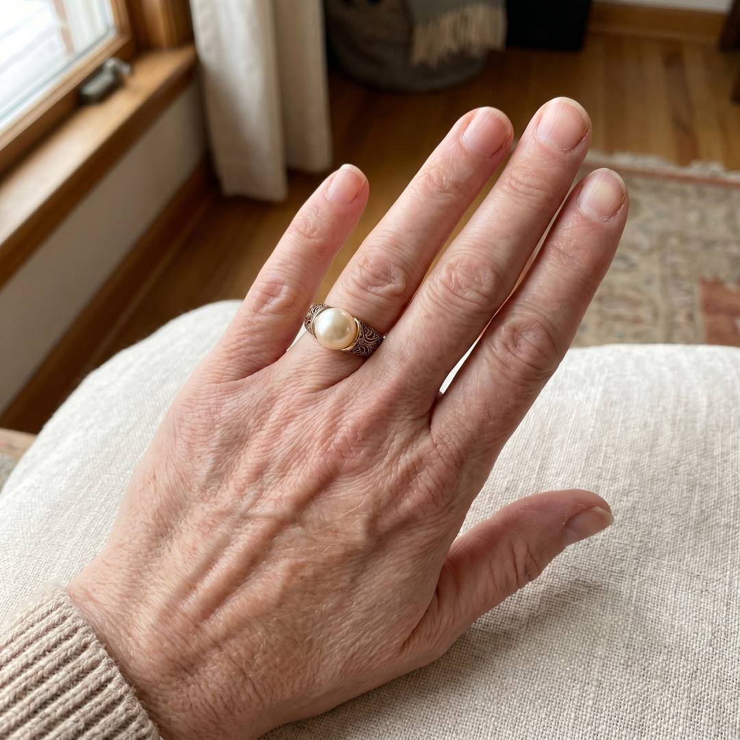 Anillo Clásico con Perla Dorada