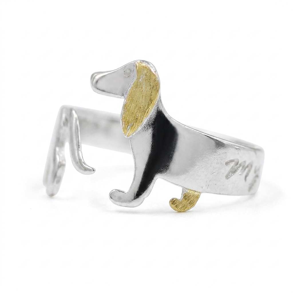 Anillo perro vintage ajustable, foto principal fondo blanco